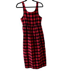 FADS Womens Red Black Plaid Sundress Jumper Sleeveless Cotton Sz 4P Pockets